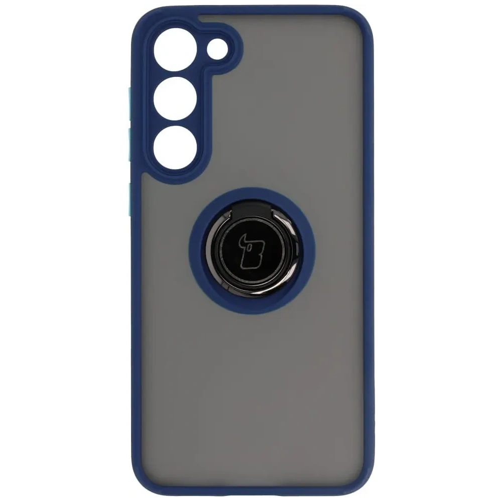 Etui z uchwytem na palec Bizon Case Hybrid Ring do Samsung Galaxy S23 Plus przydymione z granatową ramką
