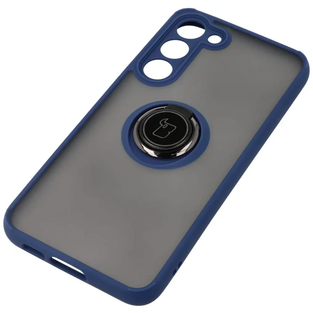 Etui z uchwytem na palec Bizon Case Hybrid Ring do Samsung Galaxy S23 Plus przydymione z granatową ramką
