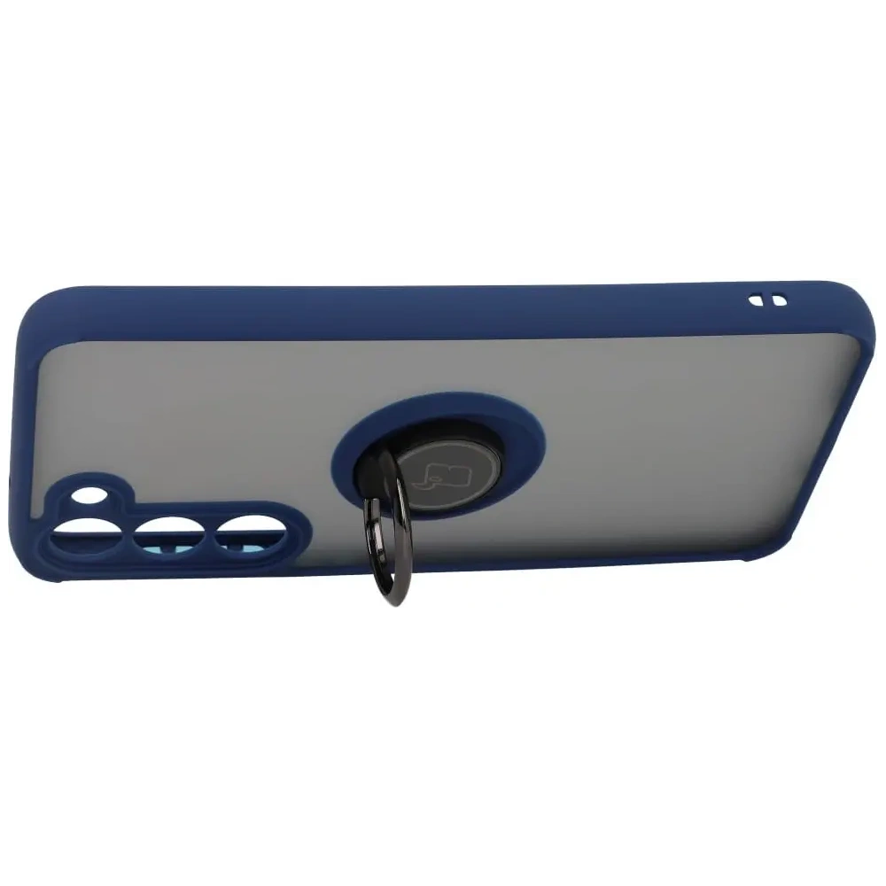 Etui z uchwytem na palec Bizon Case Hybrid Ring do Samsung Galaxy S23 Plus przydymione z granatową ramką
