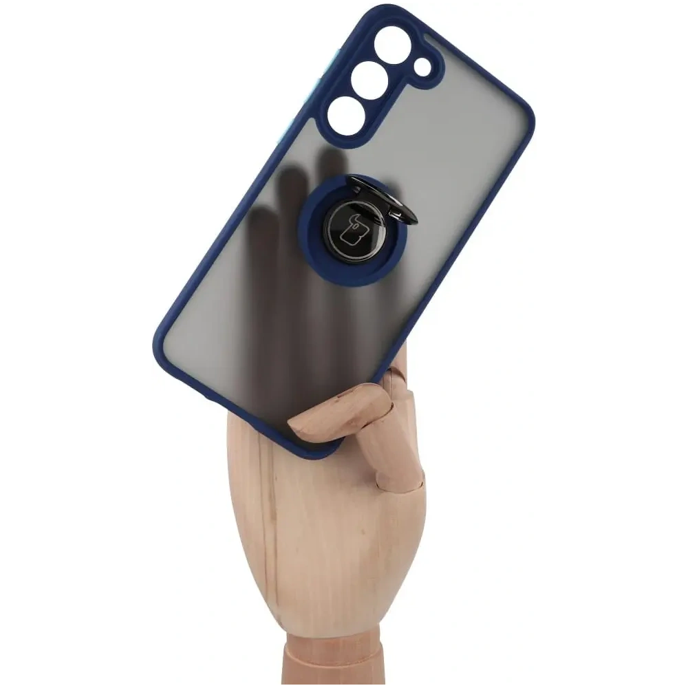 Etui z uchwytem na palec Bizon Case Hybrid Ring do Samsung Galaxy S23 Plus przydymione z granatową ramką