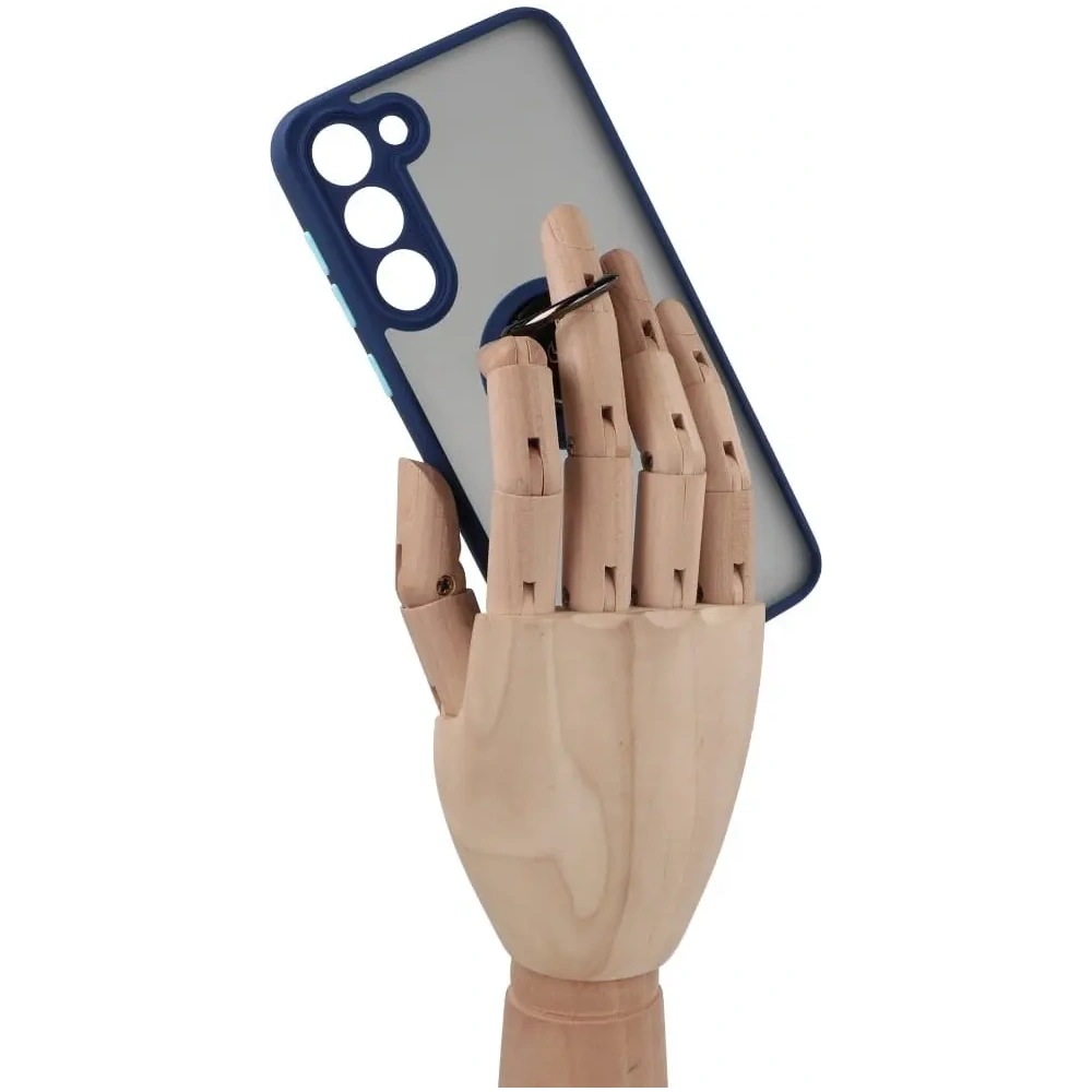 Etui z uchwytem na palec Bizon Case Hybrid Ring do Samsung Galaxy S23 Plus przydymione z granatową ramką