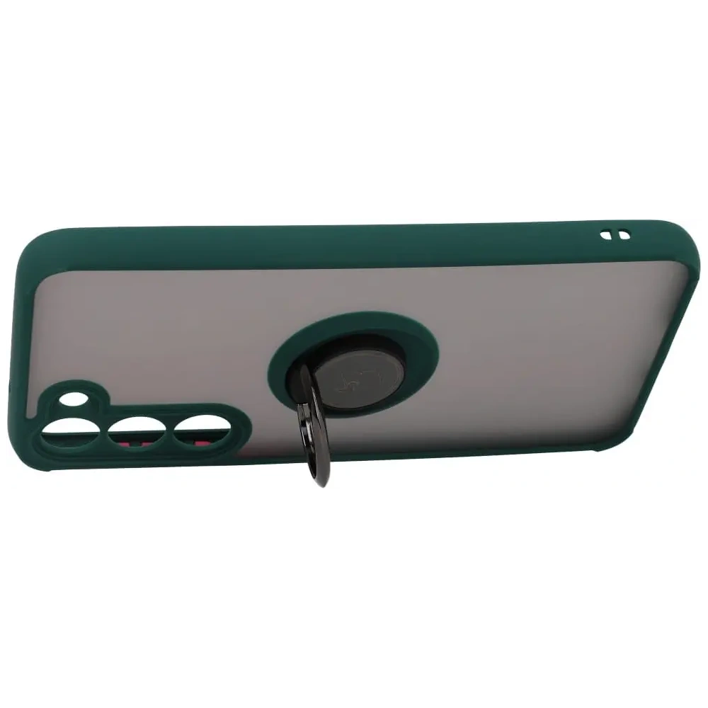 Etui z uchwytem na palec Bizon Case Hybrid Ring do Samsung Galaxy S23 Plus przydymione z ciemnozieloną ramką