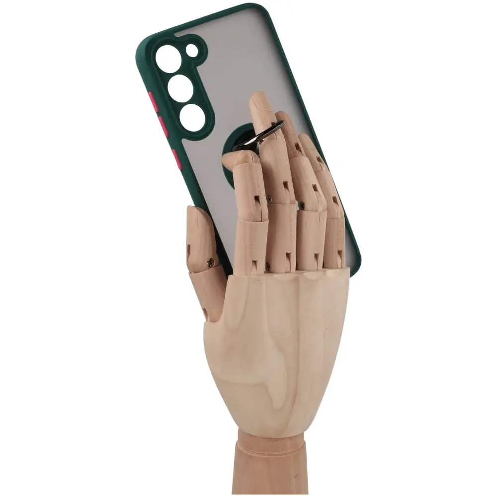 Etui z uchwytem na palec Bizon Case Hybrid Ring do Samsung Galaxy S23 Plus przydymione z ciemnozieloną ramką