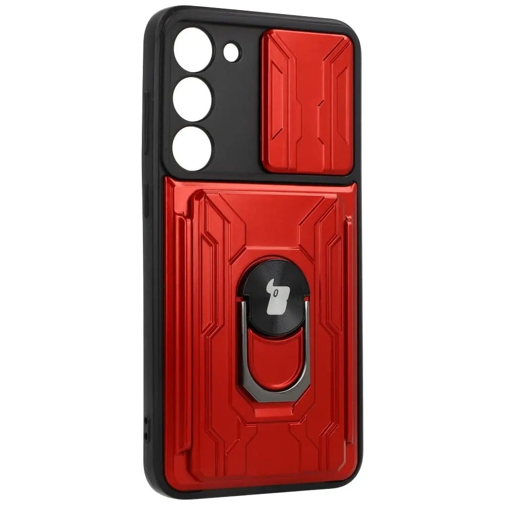 Etui Bizon Case Camshield Card Slot Ring do Samsung Galaxy S23 Plus czerwone