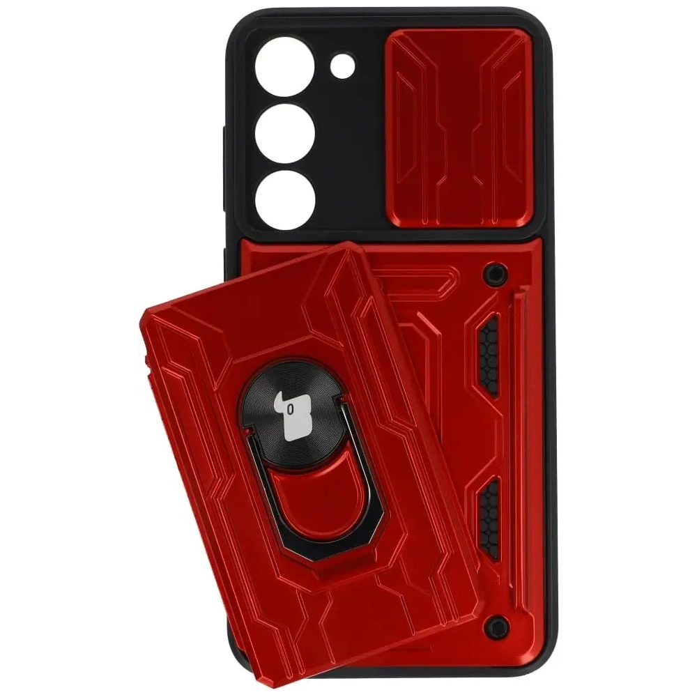 Etui Bizon Case Camshield Card Slot Ring do Samsung Galaxy S23 Plus czerwone