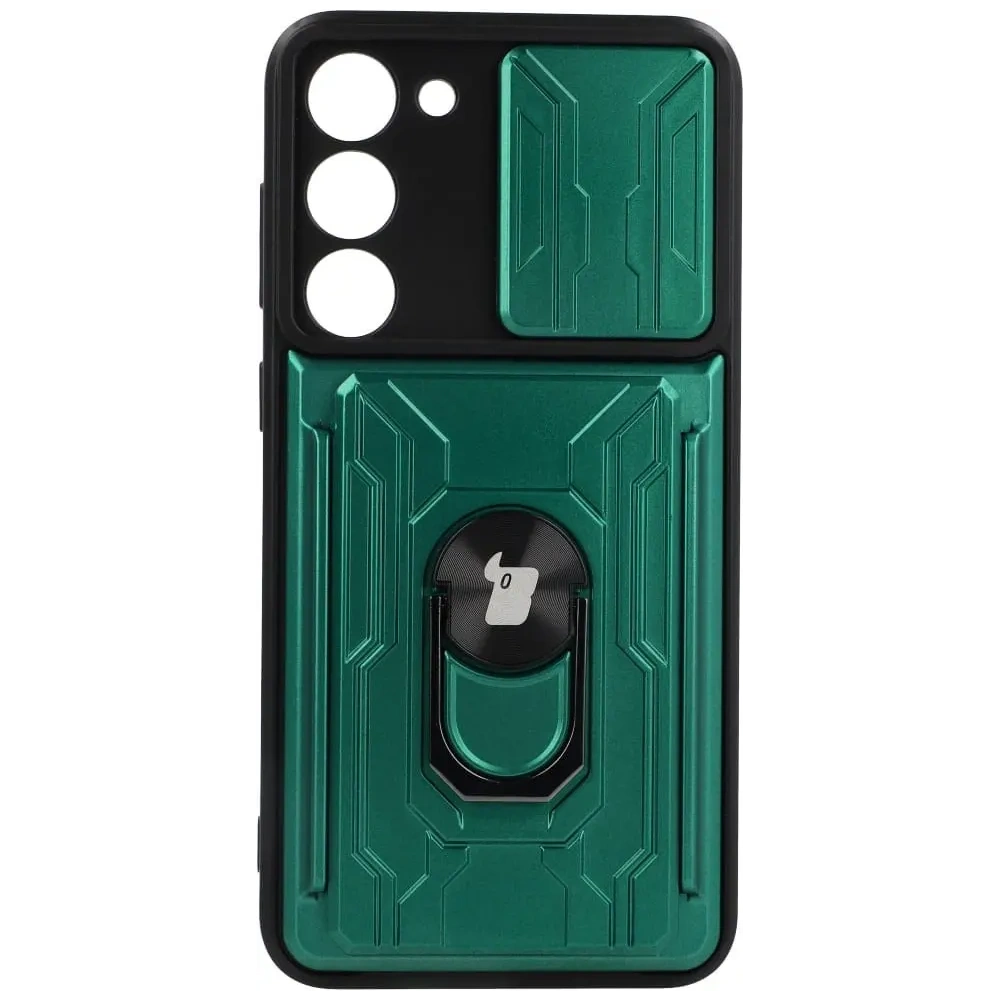 Etui Bizon Case Camshield Card Slot Ring do Samsung Galaxy S23 Plus zielone