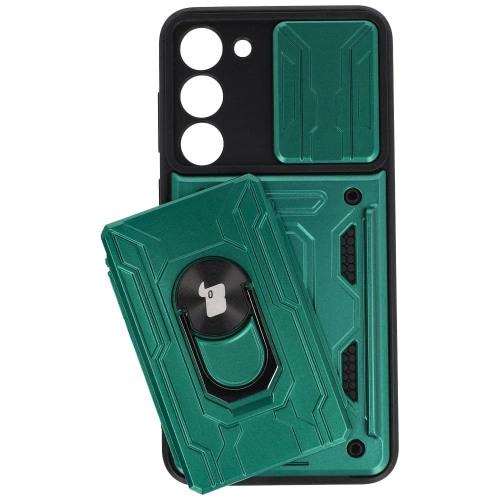 Kup Etui Bizon Case Camshield Card Slot Ring do Samsung Galaxy S23 Plus zielone - BIZ1717 - {ean13} - Sklep Home Screen