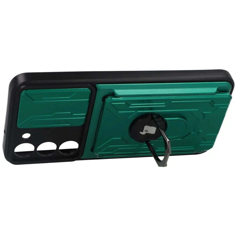 Etui Bizon Case Camshield Card Slot Ring do Samsung Galaxy S23 Plus zielone