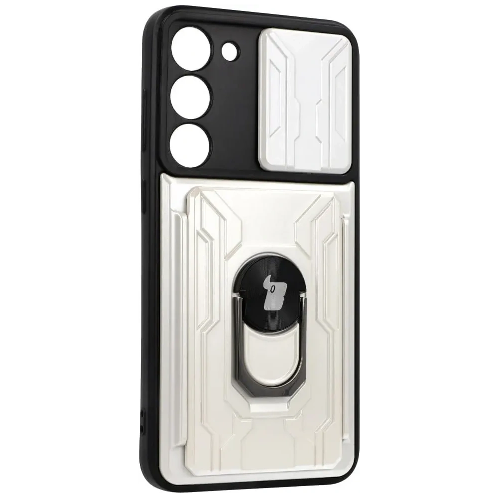 Etui Bizon Case Camshield Card Slot Ring do Samsung Galaxy S23 Plus białe