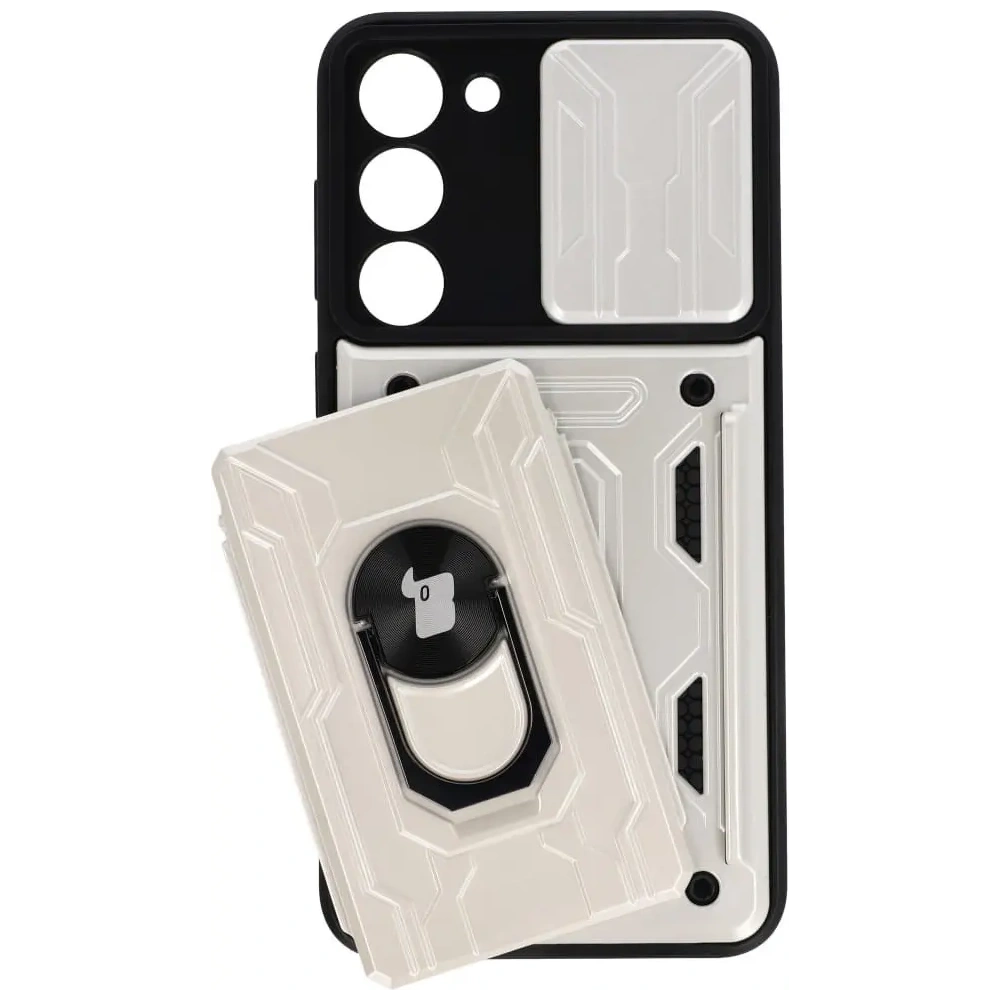 Etui Bizon Case Camshield Card Slot Ring do Samsung Galaxy S23 Plus białe