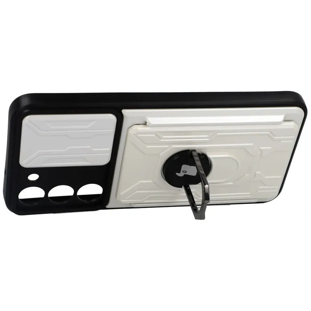 Etui Bizon Case Camshield Card Slot Ring do Samsung Galaxy S23 Plus białe