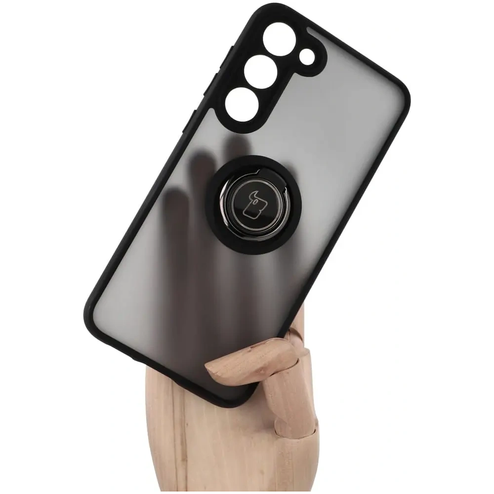 Etui z uchwytem na palec Bizon Case Hybrid Ring do Samsung Galaxy S23 Plus przydymione z czarną ramką