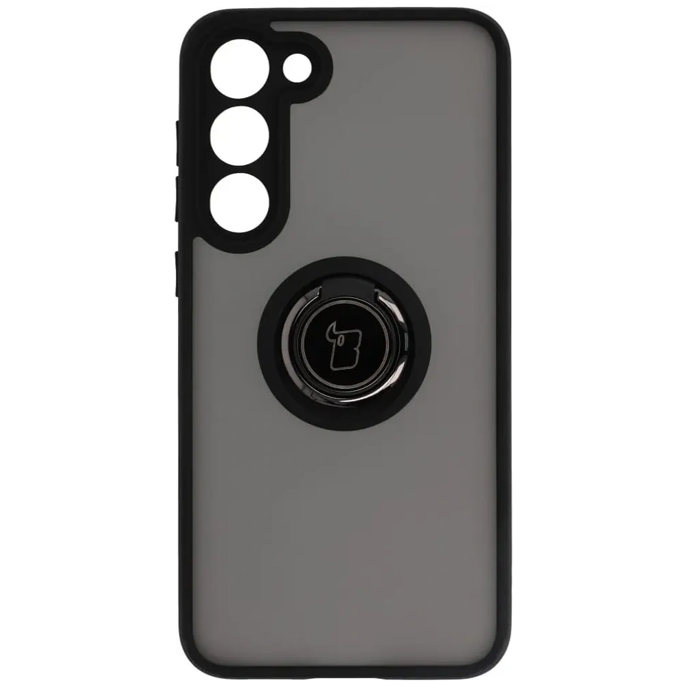 Etui z uchwytem na palec Bizon Case Hybrid Ring do Samsung Galaxy S23 Plus przydymione z czarną ramką