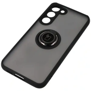 Etui z uchwytem na palec Bizon Case Hybrid Ring do Samsung Galaxy S23 Plus kouřové s černým rámečkem