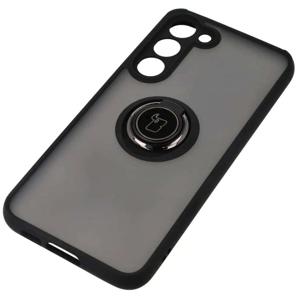 Etui z uchwytem na palec Bizon Case Hybrid Ring do Samsung Galaxy S23 Plus przydymione z czarną ramką