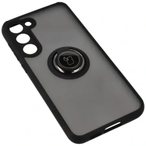 Etui z uchwytem na palec Bizon Case Hybrid Ring do Samsung Galaxy S23 Plus kouřové s černým rámečkem