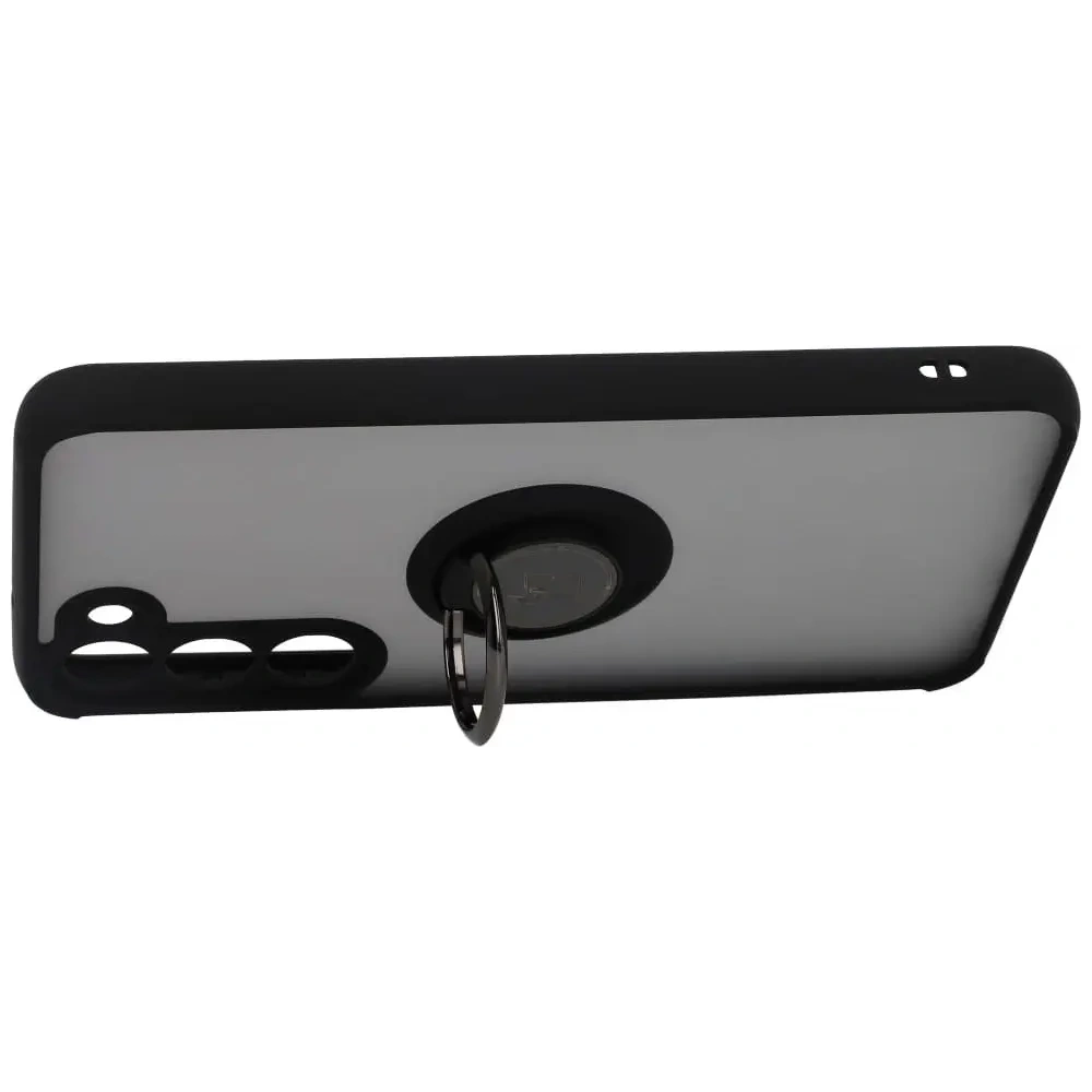 Etui z uchwytem na palec Bizon Case Hybrid Ring do Samsung Galaxy S23 Plus przydymione z czarną ramką