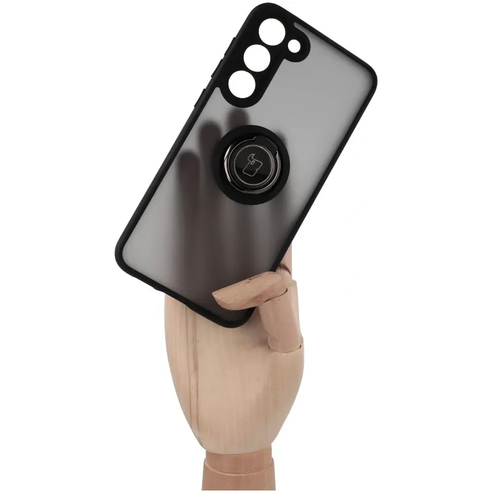 Etui z uchwytem na palec Bizon Case Hybrid Ring do Samsung Galaxy S23 Plus przydymione z czarną ramką