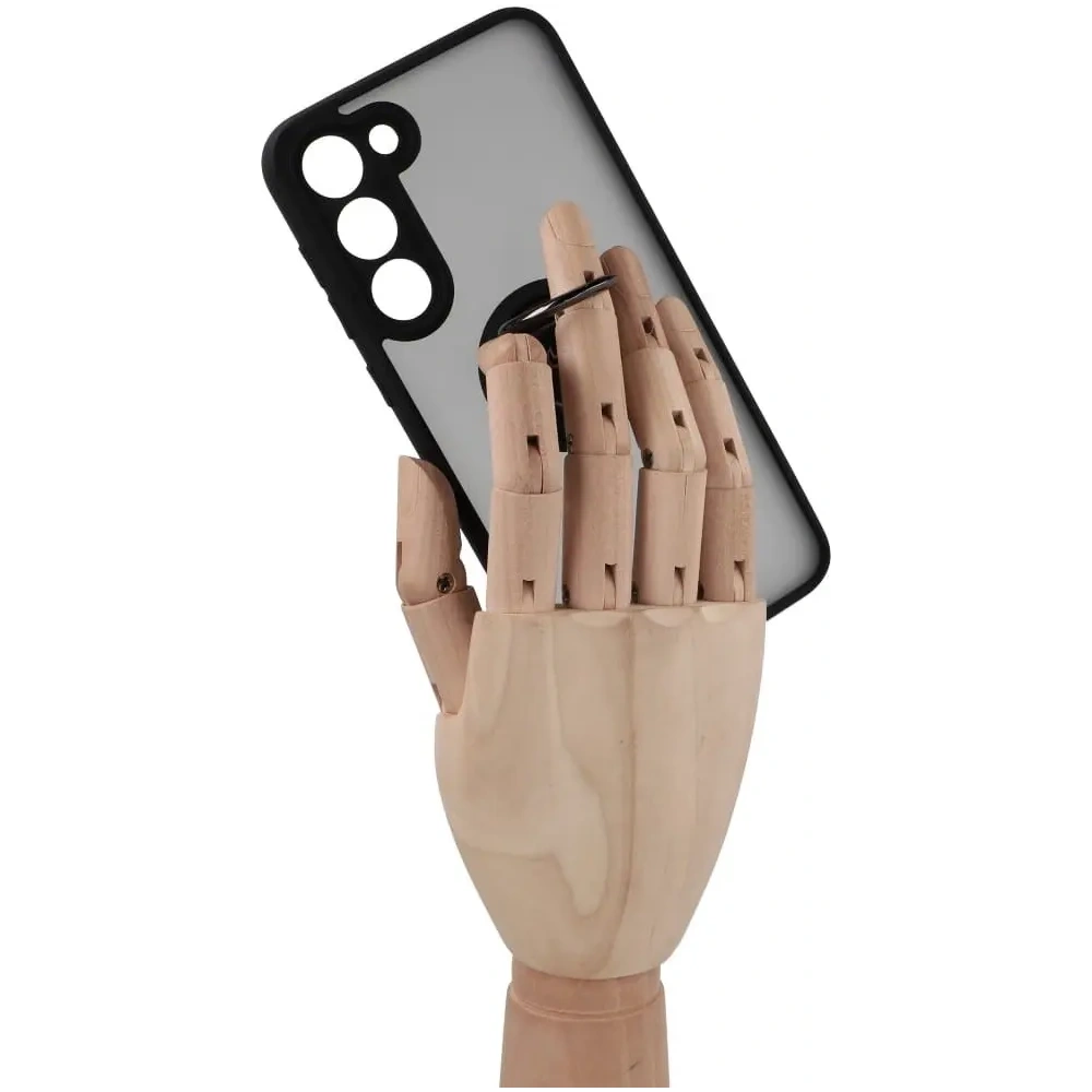 Etui z uchwytem na palec Bizon Case Hybrid Ring do Samsung Galaxy S23 Plus przydymione z czarną ramką