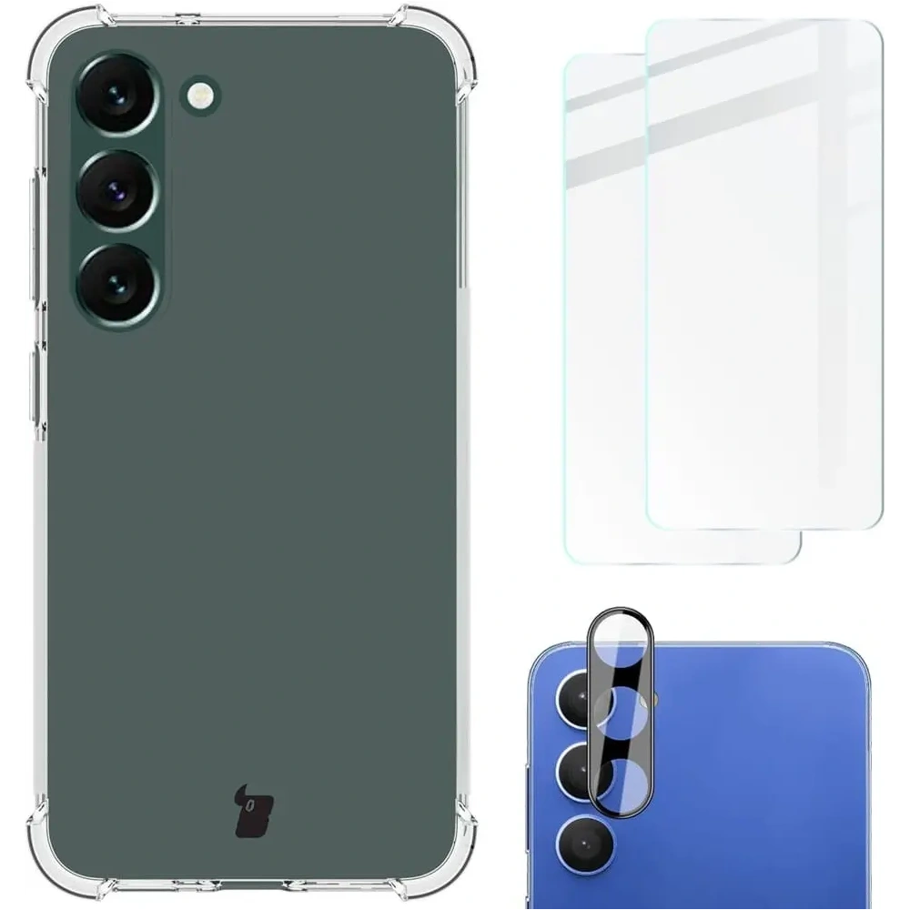 Etui + 2x szkło na ekran + obiektyw Bizon Case Clear Pack do Samsung Galaxy S23 Plus przezroczyste