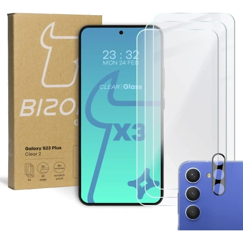 Kup 3x Szkło na ekran + szkło na aparat BIZON Clear 2 do Samsung Galaxy S23 Plus - BIZ1728 - {ean13} - Sklep Home Screen