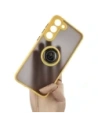 Etui z uchwytem na palec Bizon Case Hybrid Ring do Samsung Galaxy S23 Plus przydymione z żółtą ramką