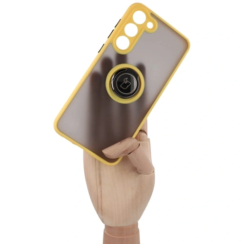 Kup Etui z uchwytem na palec Bizon Case Hybrid Ring do Samsung Galaxy S23 Plus przydymione z żółtą ramką - BIZ1729 - {ean13} - Sklep Home Screen