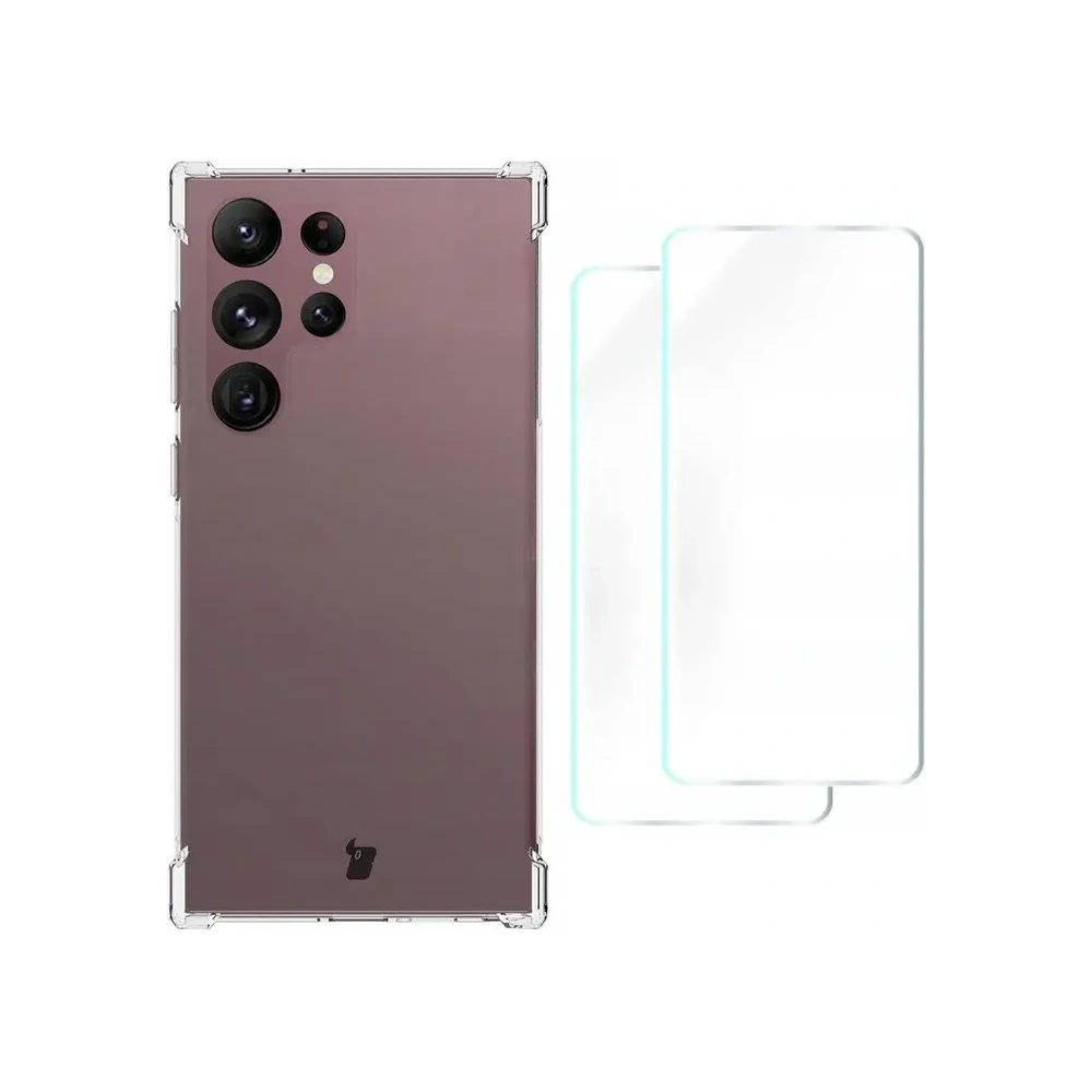 Etui + 2x folia + obiektyw Bizon Case Clear Pack do Samsung Galaxy S23 Ultra przezroczyste