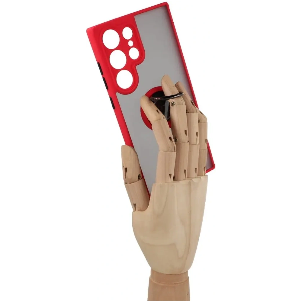 Etui z uchwytem na palec Bizon Case Hybrid Ring do Samsung Galaxy S23 Ultra przydymione z czerwoną ramką