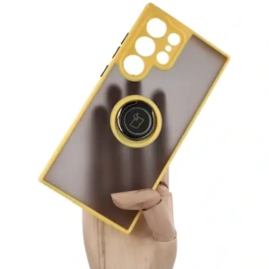 Kup Etui z uchwytem na palec Bizon Case Hybrid Ring do Samsung Galaxy S23 Ultra przydymione z żółtą ramką - BIZ1746 - {ean13} - Sklep Home Screen