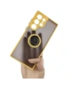 Etui z uchwytem na palec Bizon Case Hybrid Ring do Samsung Galaxy S23 Ultra przydymione z żółtą ramką