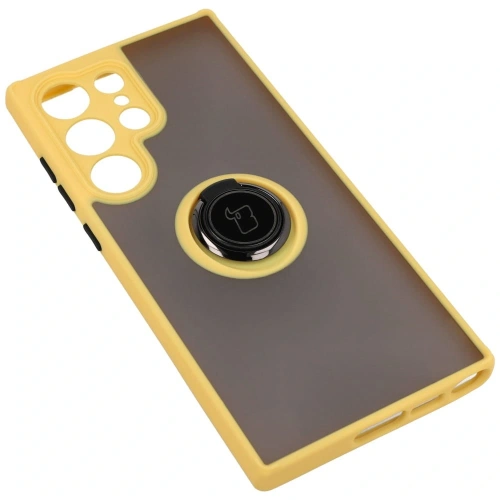 Kup Etui s úchopem na prst Bizon Case Hybrid Ring do Samsung Galaxy S23 Ultra kouřové s žlutým rámečkem - BIZ1746 - {ean13} - Sklep Home Screen