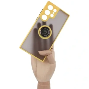 Kup Etui s úchopem na prst Bizon Case Hybrid Ring do Samsung Galaxy S23 Ultra kouřové s žlutým rámečkem - BIZ1746 - {ean13} - Sklep Home Screen