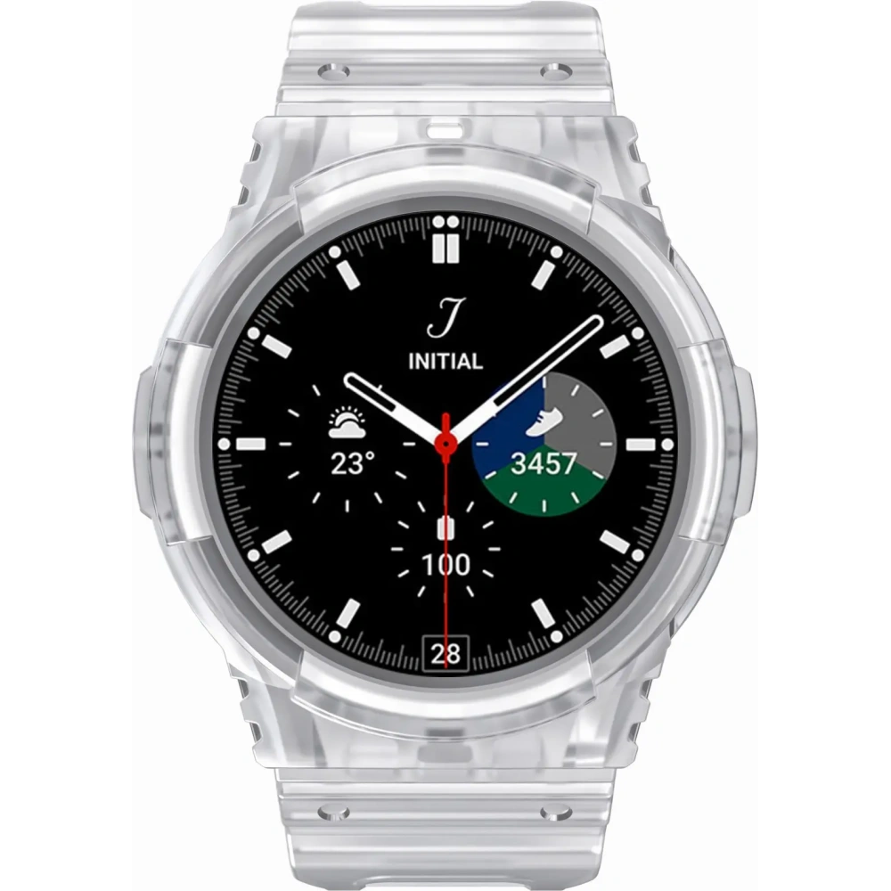 Etui z paskiem Bizon Strap + Case Watch Action do Samsung Galaxy Watch 4 / 5 40 mm przezroczyste