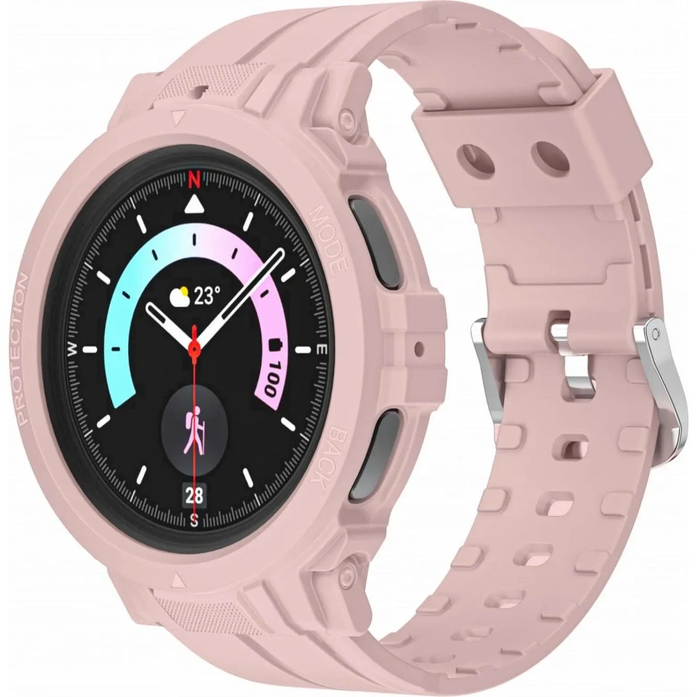 Etui z paskiem Bizon Strap + Case Watch Action Pro do Samsung Galaxy Watch 5 Pro 45 mm jasnoróżowe