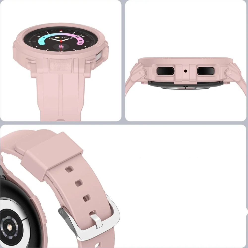 Etui z paskiem Bizon Strap + Case Watch Action Pro do Samsung Galaxy Watch 5 Pro 45 mm jasnoróżowe