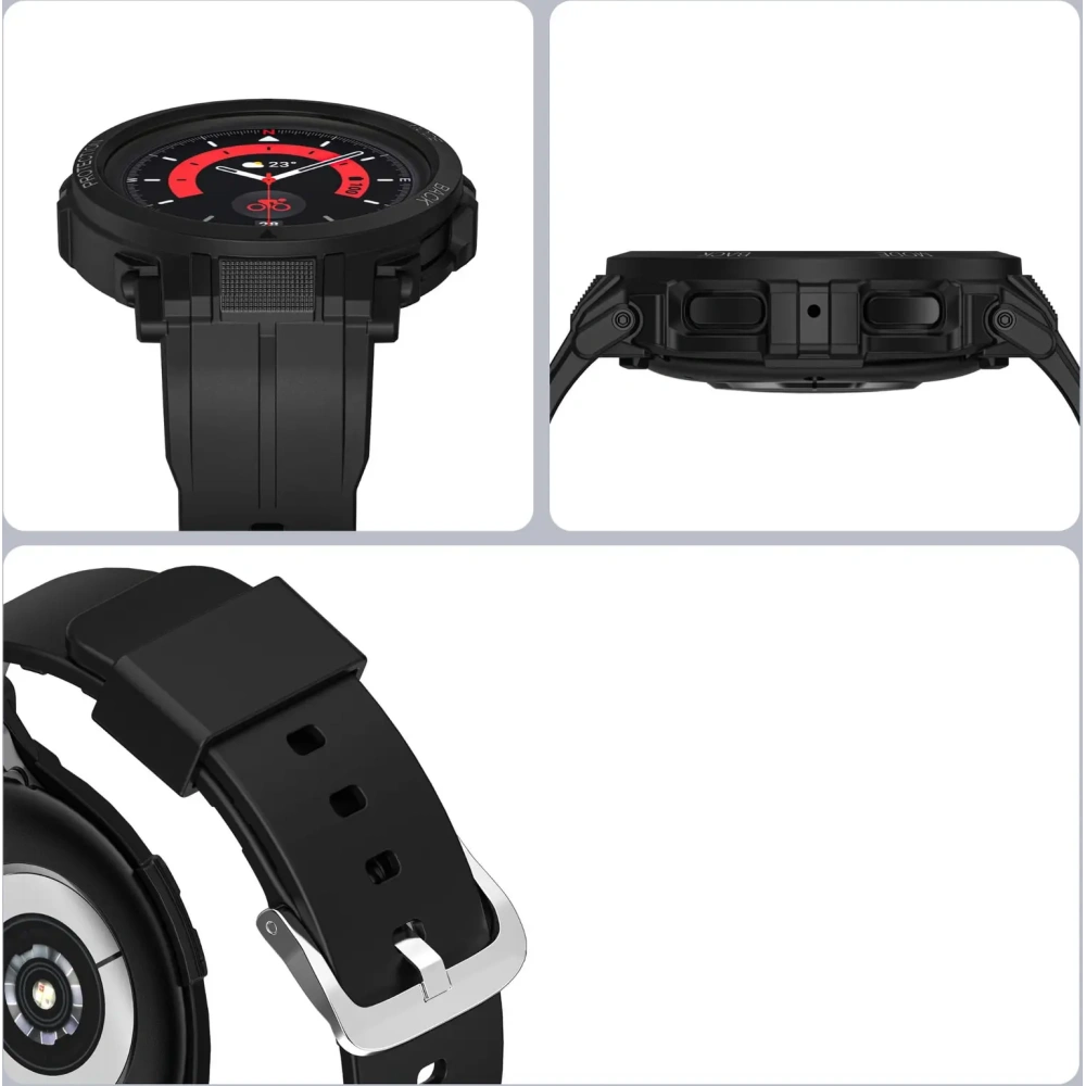 Etui z paskiem Bizon Strap + Case Watch Action Pro do Samsung Galaxy Watch 5 Pro 45 mm czarne