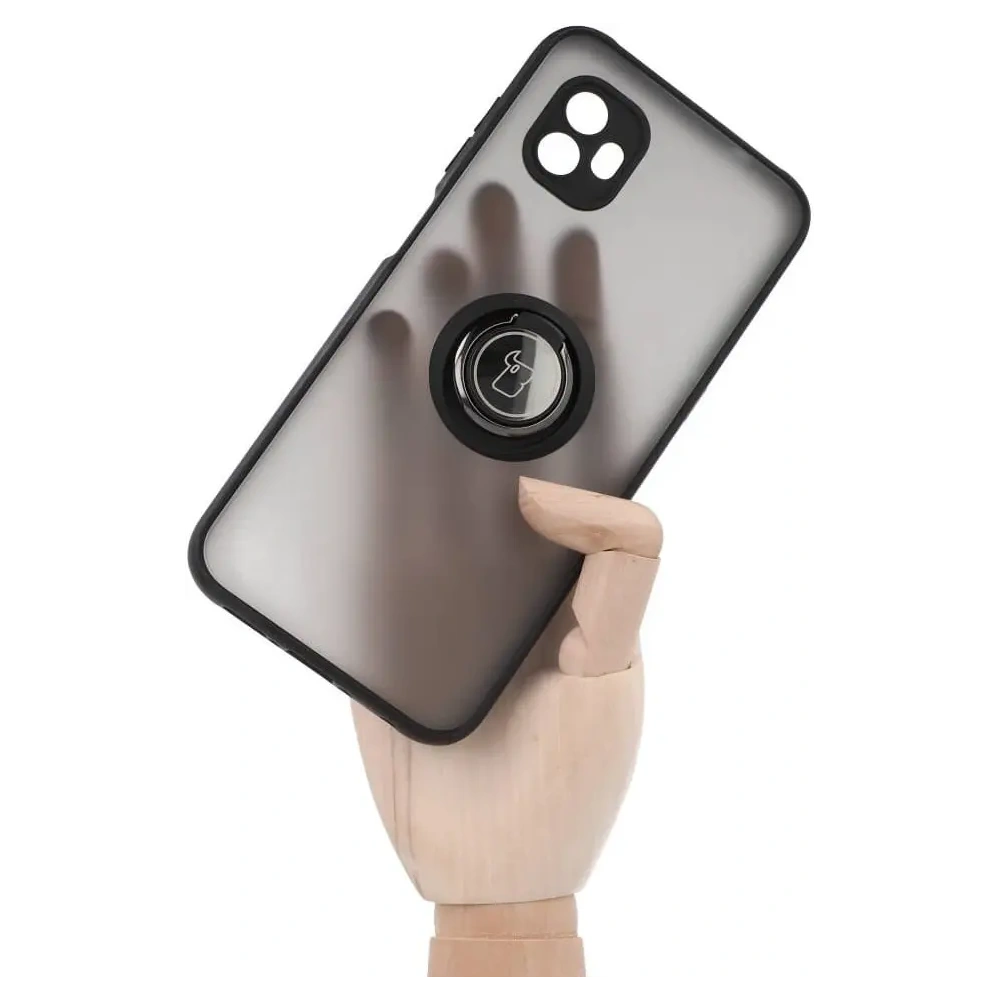 Etui z uchwytem na palec Bizon Case Hybrid Ring do Samsung Galaxy Xcover6 przydymione z czarną ramką