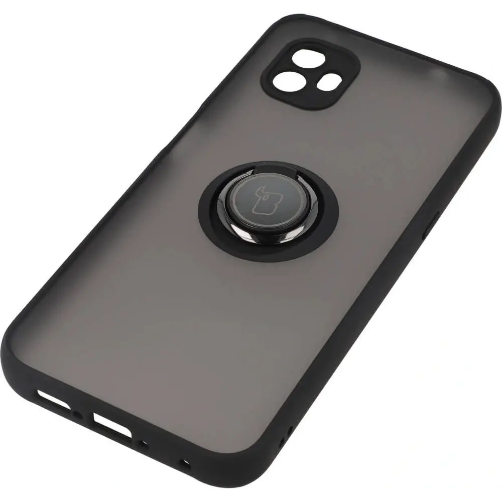 Etui z uchwytem na palec Bizon Case Hybrid Ring do Samsung Galaxy Xcover6 przydymione z czarną ramką