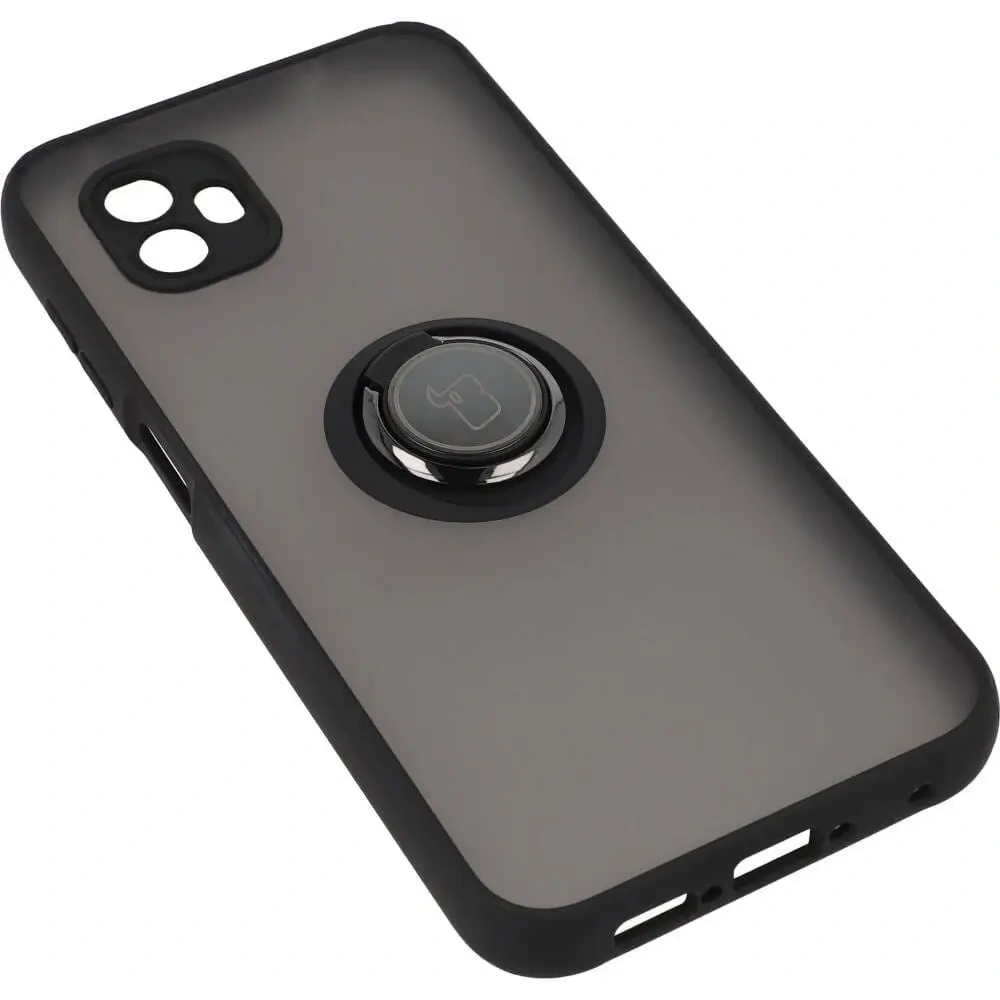 Etui z uchwytem na palec Bizon Case Hybrid Ring do Samsung Galaxy Xcover6 przydymione z czarną ramką