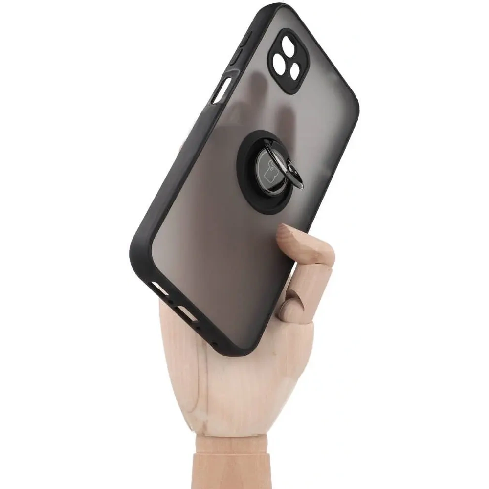 Etui z uchwytem na palec Bizon Case Hybrid Ring do Samsung Galaxy Xcover6 przydymione z czarną ramką