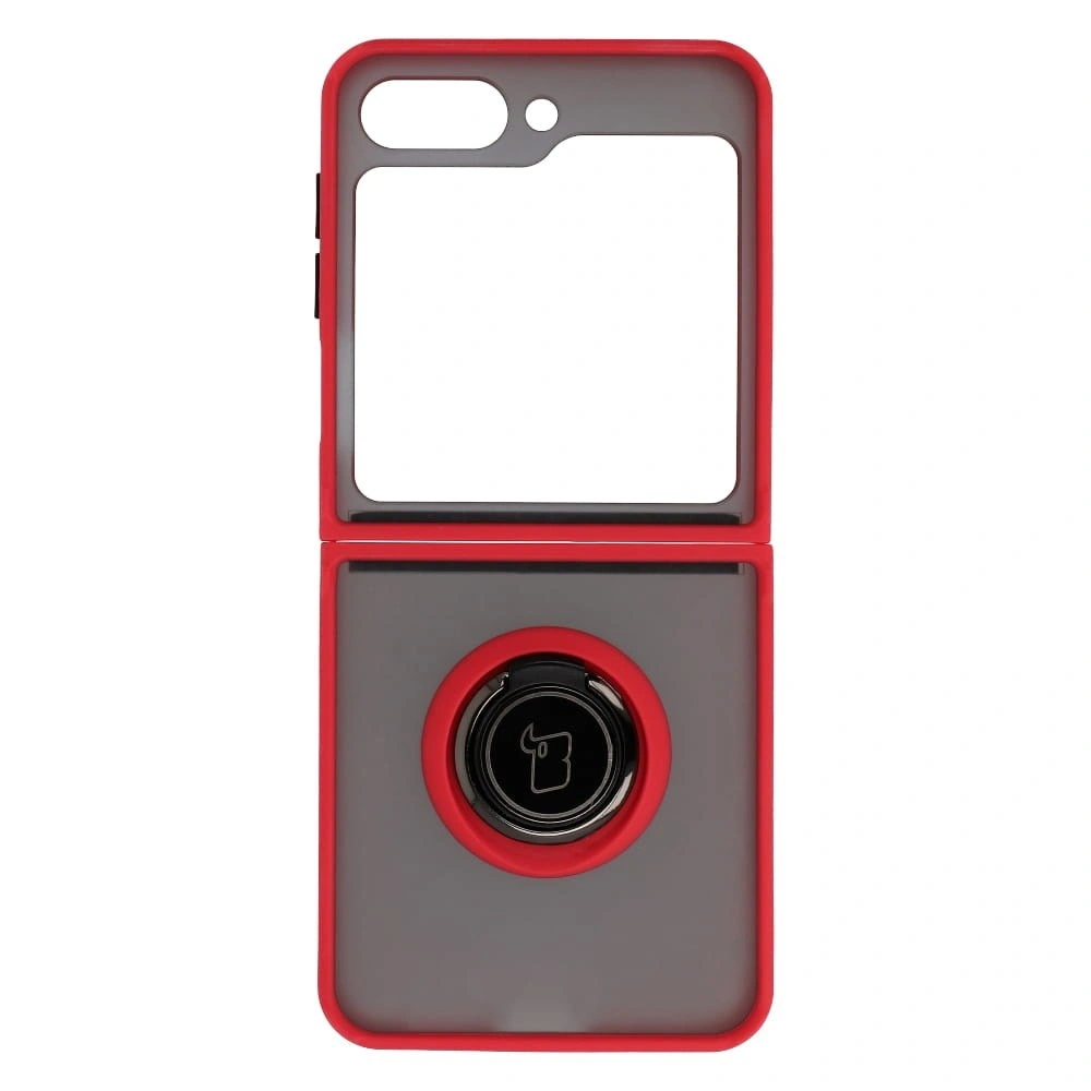 Etui z uchwytem na palec Bizon Case Hybrid Ring do Samsung Galaxy Z Flip5 przydymione z czerwoną ramką