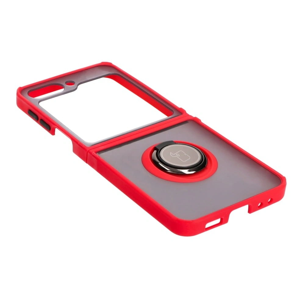 Etui z uchwytem na palec Bizon Case Hybrid Ring do Samsung Galaxy Z Flip5 przydymione z czerwoną ramką