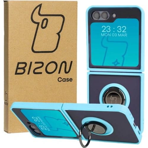 Kup Etui s úchytem na prst Bizon Case Hybrid Ring pro Samsung Galaxy Z Flip5 kouřové s světle modrým rámem - BIZ1834 - {ean13} - Sklep Home Screen