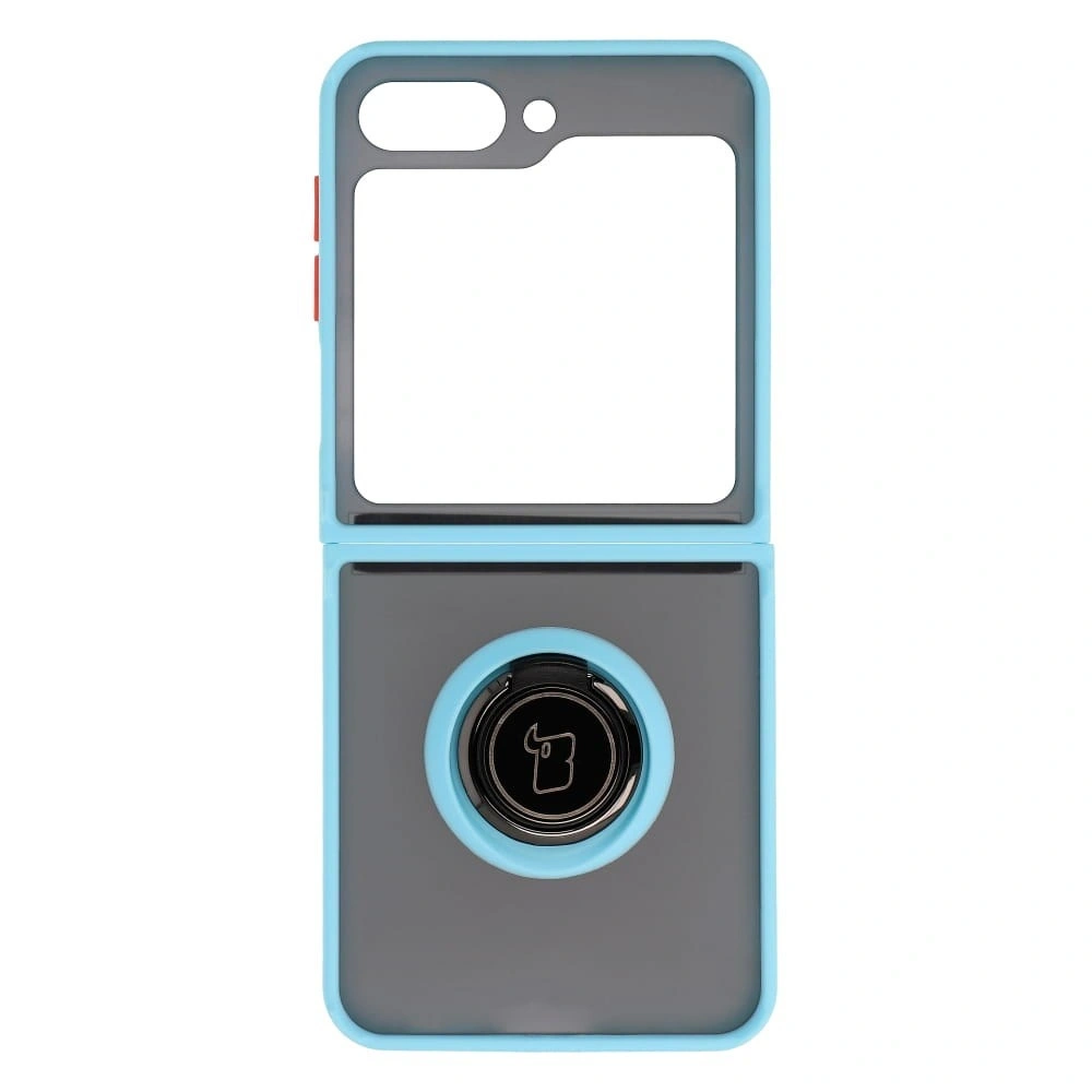 Etui z uchwytem na palec Bizon Case Hybrid Ring do Samsung Galaxy Z Flip5 przydymione z jasnoniebieską ramką