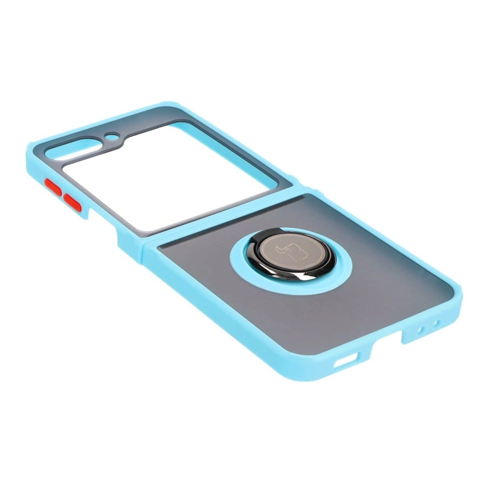 Etui z uchwytem na palec Bizon Case Hybrid Ring do Samsung Galaxy Z Flip5 przydymione z jasnoniebieską ramką