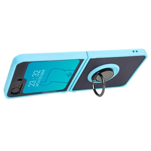 Kup Etui s úchytem na prst Bizon Case Hybrid Ring pro Samsung Galaxy Z Flip5 kouřové s světle modrým rámem - BIZ1834 - {ean13} - Sklep Home Screen