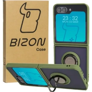Kup Etui s úchytem na prst Bizon Case Hybrid Ring pro Samsung Galaxy Z Flip5 kouřové se zeleným rámečkem - BIZ1835 - {ean13} - Sklep Home Screen