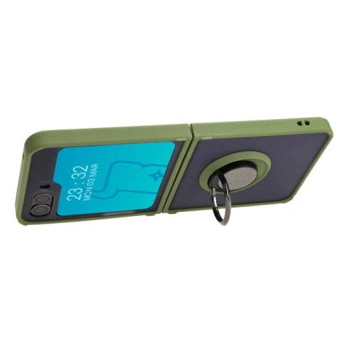 Kup Etui s úchytem na prst Bizon Case Hybrid Ring pro Samsung Galaxy Z Flip5 kouřové se zeleným rámečkem - BIZ1835 - {ean13} - Sklep Home Screen