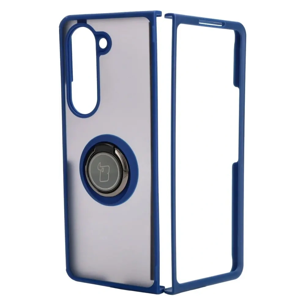 Etui z uchwytem na palec Bizon Case Hybrid Ring do Samsung Galaxy Z Fold5 przydymione z granatową ramką